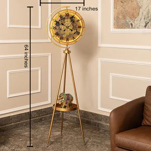 Moon Phase Tripod Base Luxury Designer Floor Clock With Moving Gear Mechanism (With Light and Remote) (Gold) (Steel Body)