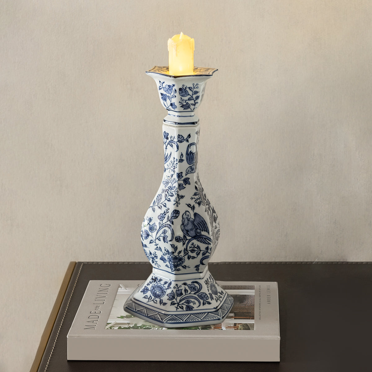 Blue Garden Grace Candle Stand For Home (Blue Pottery)