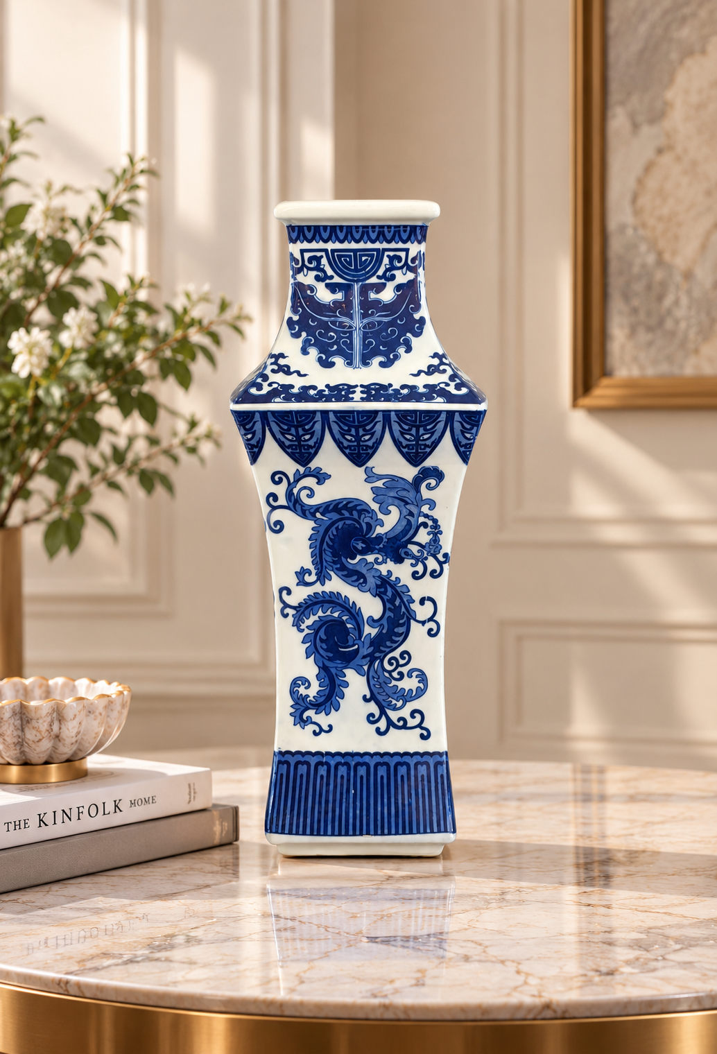 Dragon Scroll Decorative Vase & Showpiece for Home & Item for Home Decoration (Blue Pottery)
