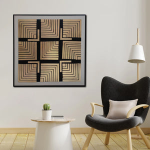 Golden Maze Wall Hand Paintings for Home (Comes With an Outer Floater Frame) (40x40 Inches)