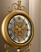 Classic Crown Luxury Designer Silent Movement Standing Clock With Moving Gear Mechanism (Steel Body) (With Light & Remote)