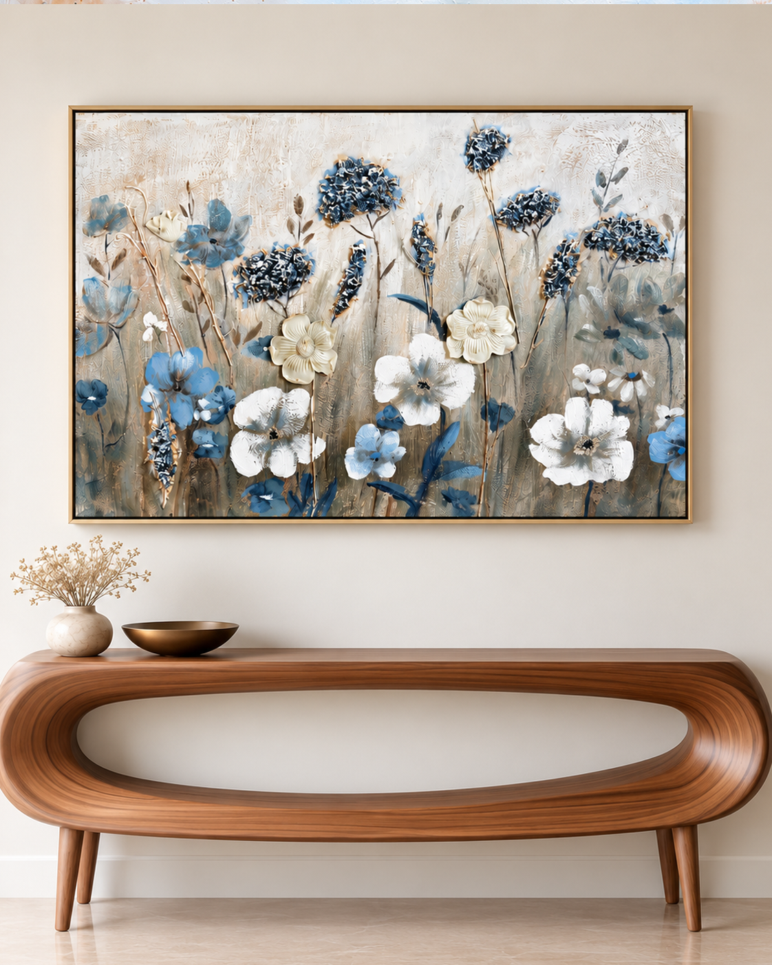 Wildflower Serenity 100% Hand Wall Painting For Home (outer Floater Frame ) (47 x 31.5 Inches)