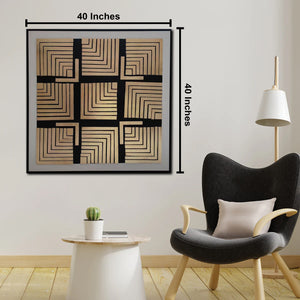Golden Maze Wall Hand Paintings for Home (Comes With an Outer Floater Frame) (40x40 Inches)