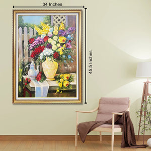 Garden Blossom Delight Hand Wall Decor Paintings for Home (With outer Floater Frame) (34x45.5 Inches) (Victorian Frame)