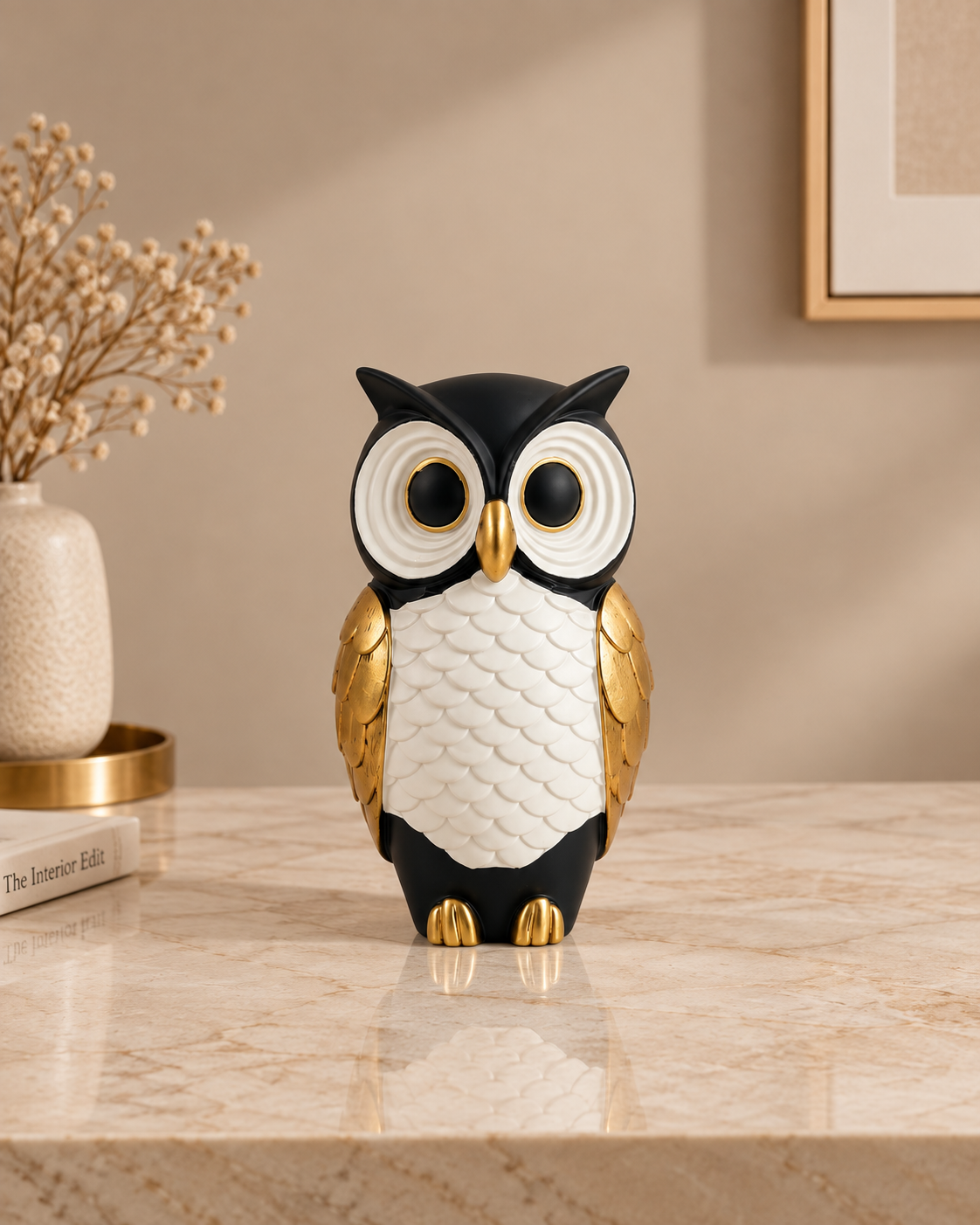 Golden Gaze Owl Home Decoration Showpiece & Items for Room Decoration - Medium