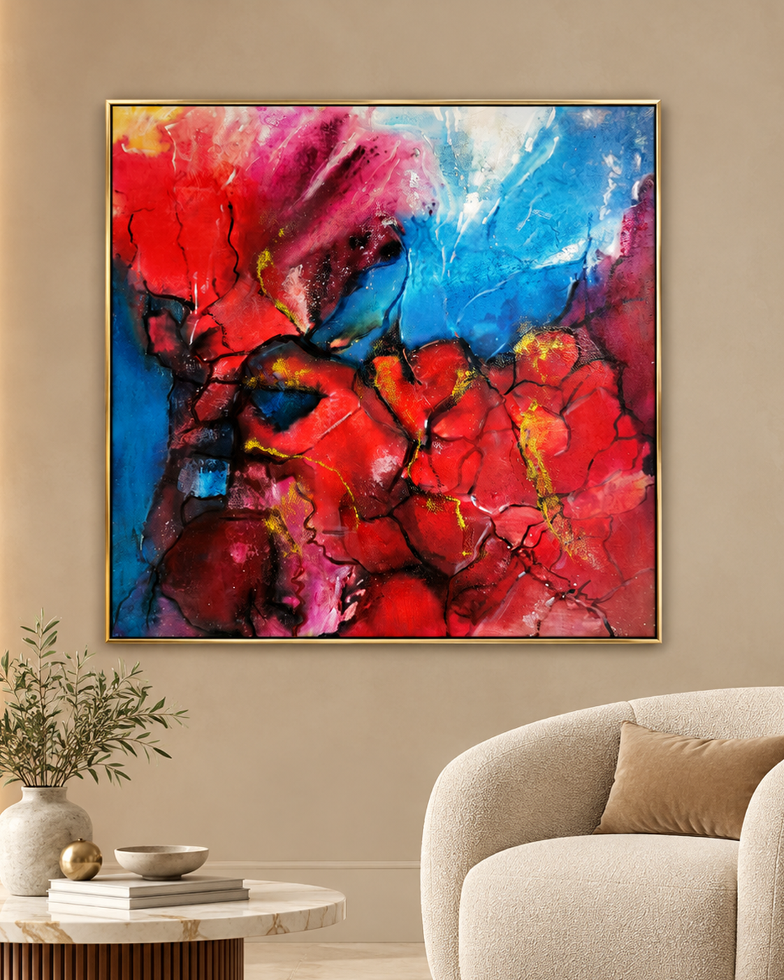 The Hues of Spring 100% Hand Painted Wall Decor Paintings for Home (With outer Floater Frame) (40 x 40 Inches)