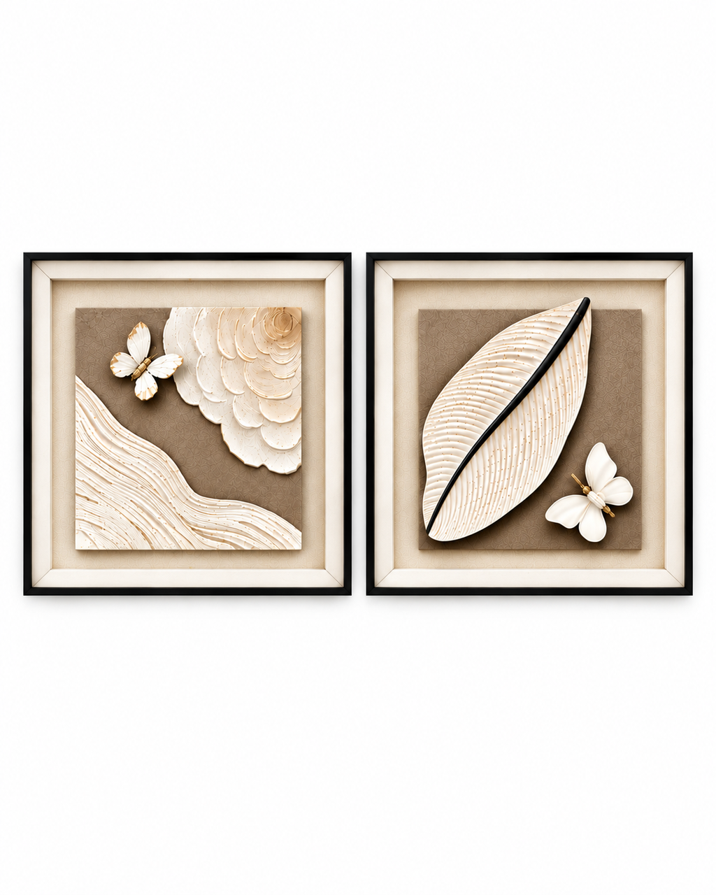 Butterfly & Bloom & Nature in Relief Shadow Box for Wall Decoration & Wall Art -Set of 2