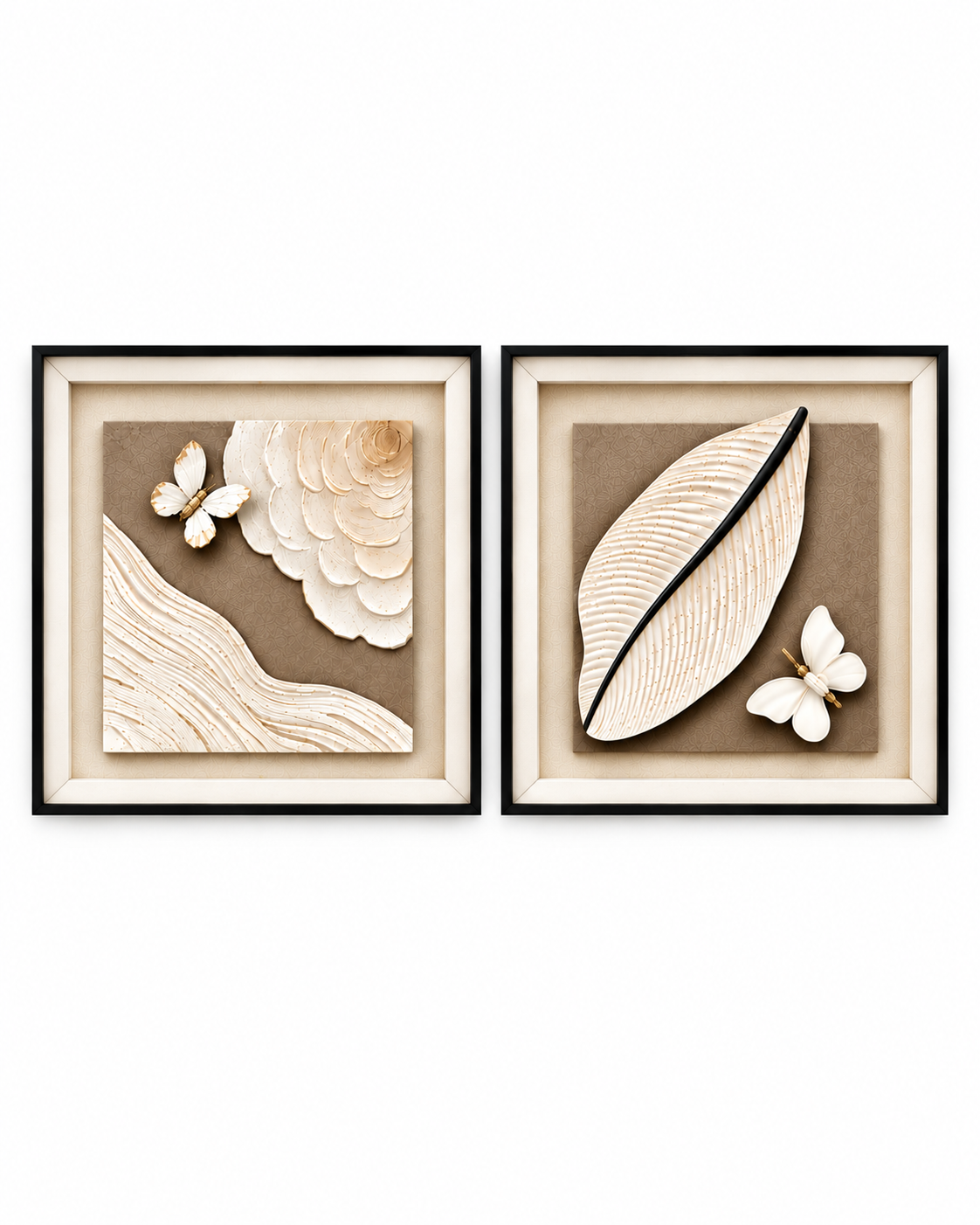 Butterfly & Bloom & Nature in Relief Shadow Box for Wall Decoration & Wall Art -Set of 2
