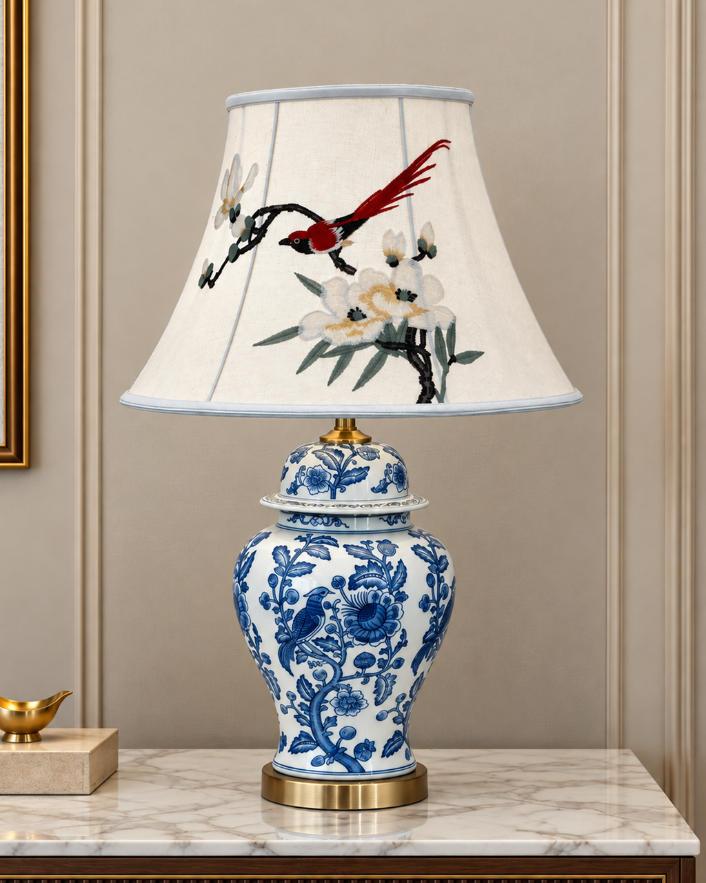 Porcelain Garden Designer Table Lamps for Living Room (Bird Shade)