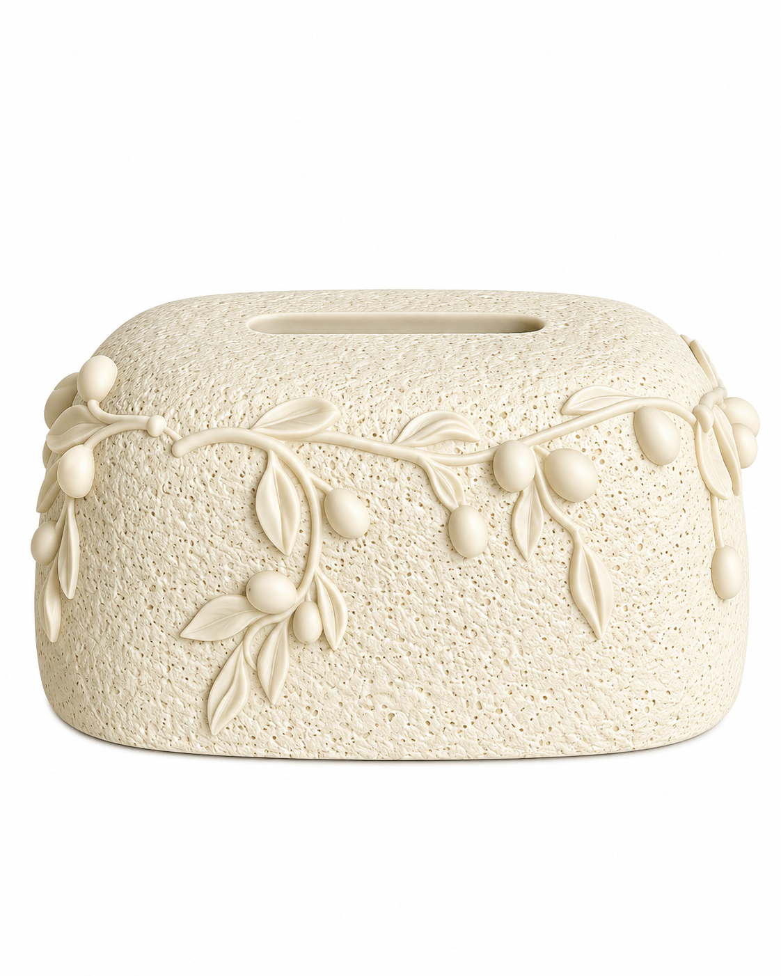 Botanical Relief Tissue Holder For Home - Beige