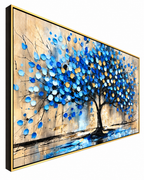 Tree of Tranquility 100% Hand Painted Wall Painting (With Golden Outer Floater Frame frame) (31.5x55 Inches)