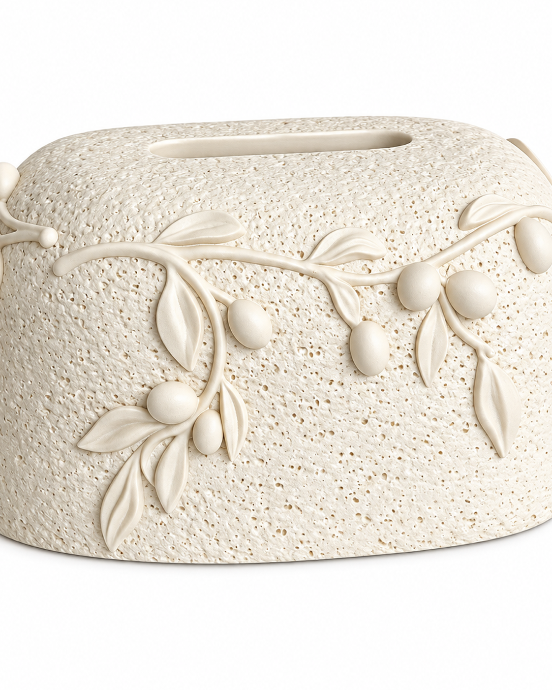 Botanical Relief Tissue Holder For Home - Beige