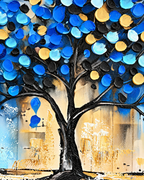 Tree of Tranquility 100% Hand Painted Wall Painting (With Golden Outer Floater Frame frame) (31.5x55 Inches)