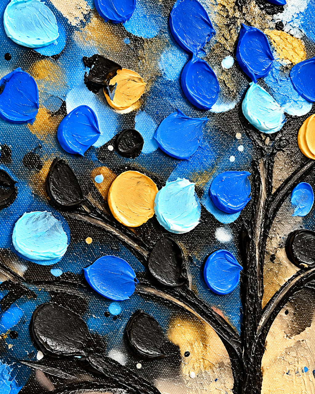 Tree of Tranquility 100% Hand Painted Wall Painting (With Golden Outer Floater Frame frame) (31.5x55 Inches)