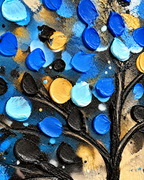 Tree of Tranquility 100% Hand Painted Wall Painting (With Golden Outer Floater Frame frame) (31.5x55 Inches)