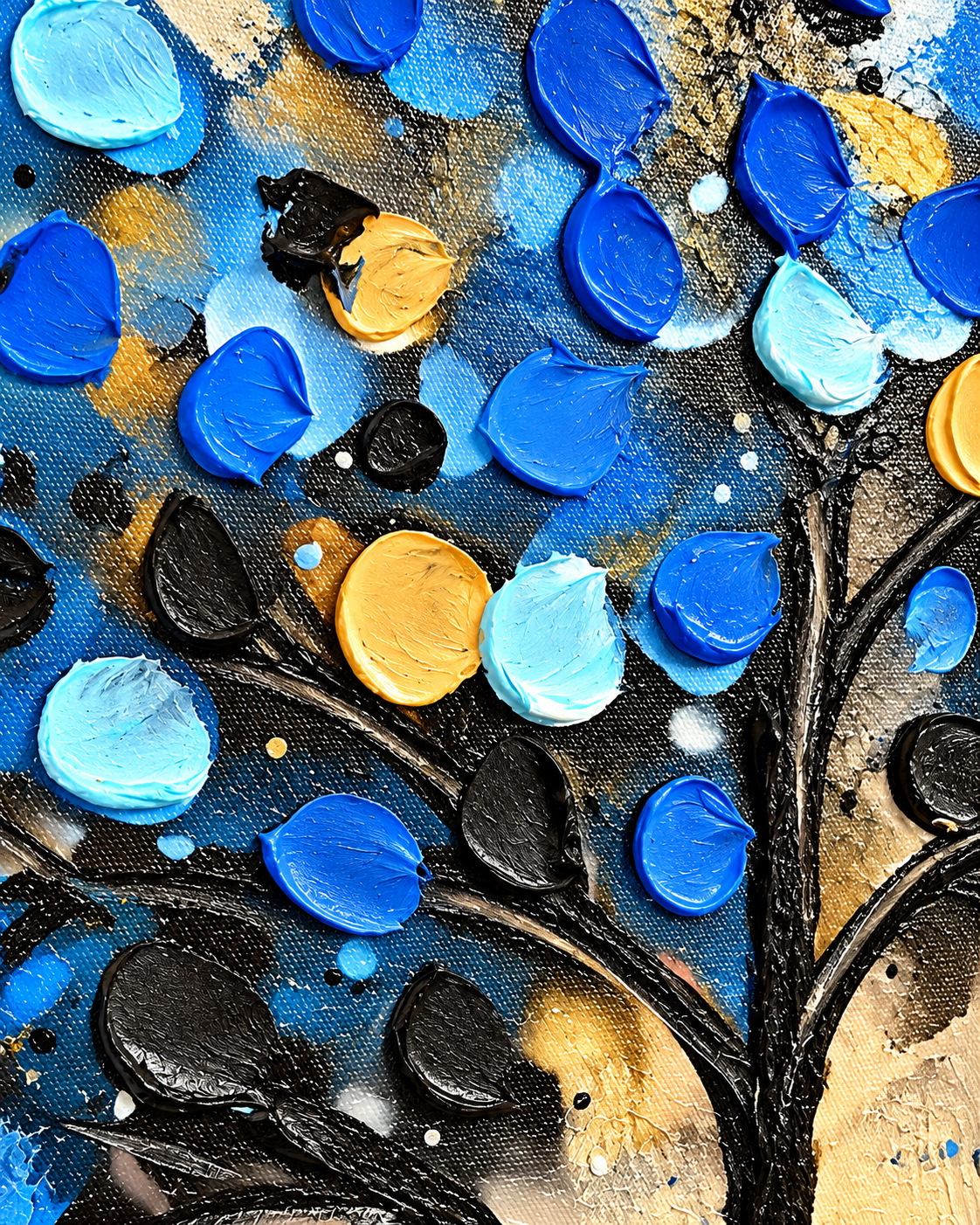 Tree of Tranquility 100% Hand Painted Wall Painting (With Golden Outer Floater Frame frame) (31.5x55 Inches)