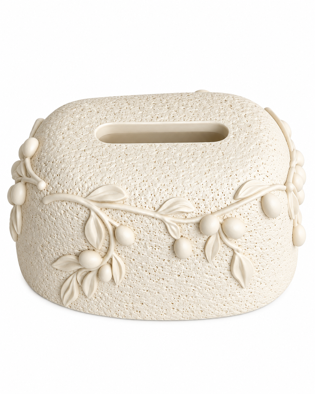 Botanical Relief Tissue Holder For Home - Beige