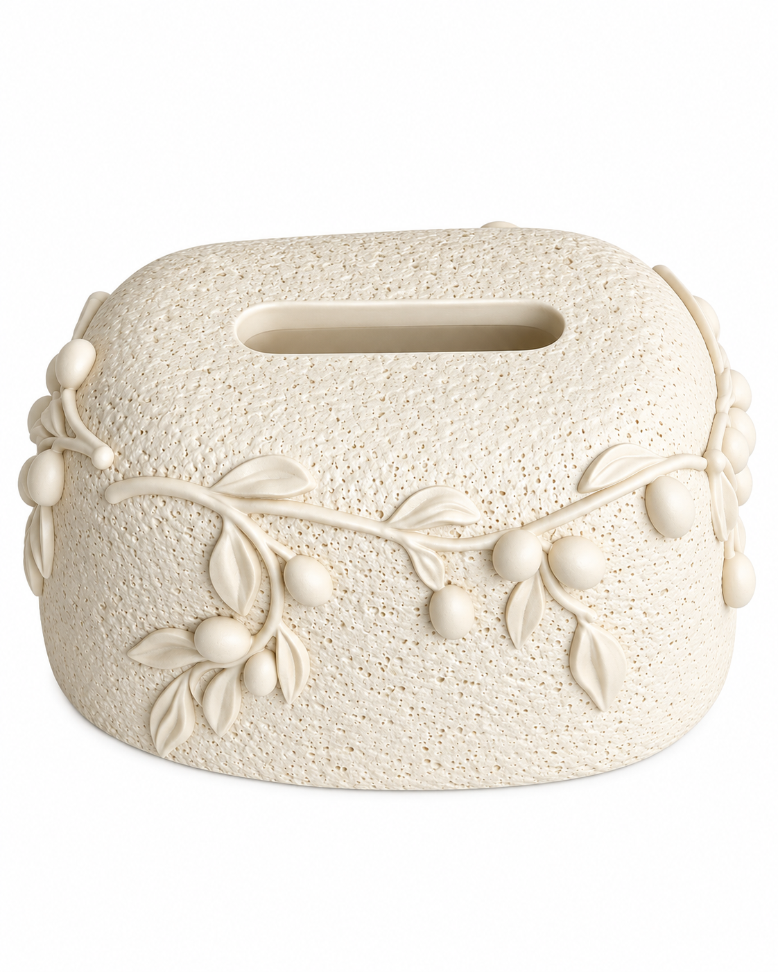 Botanical Relief Tissue Holder For Home - Beige