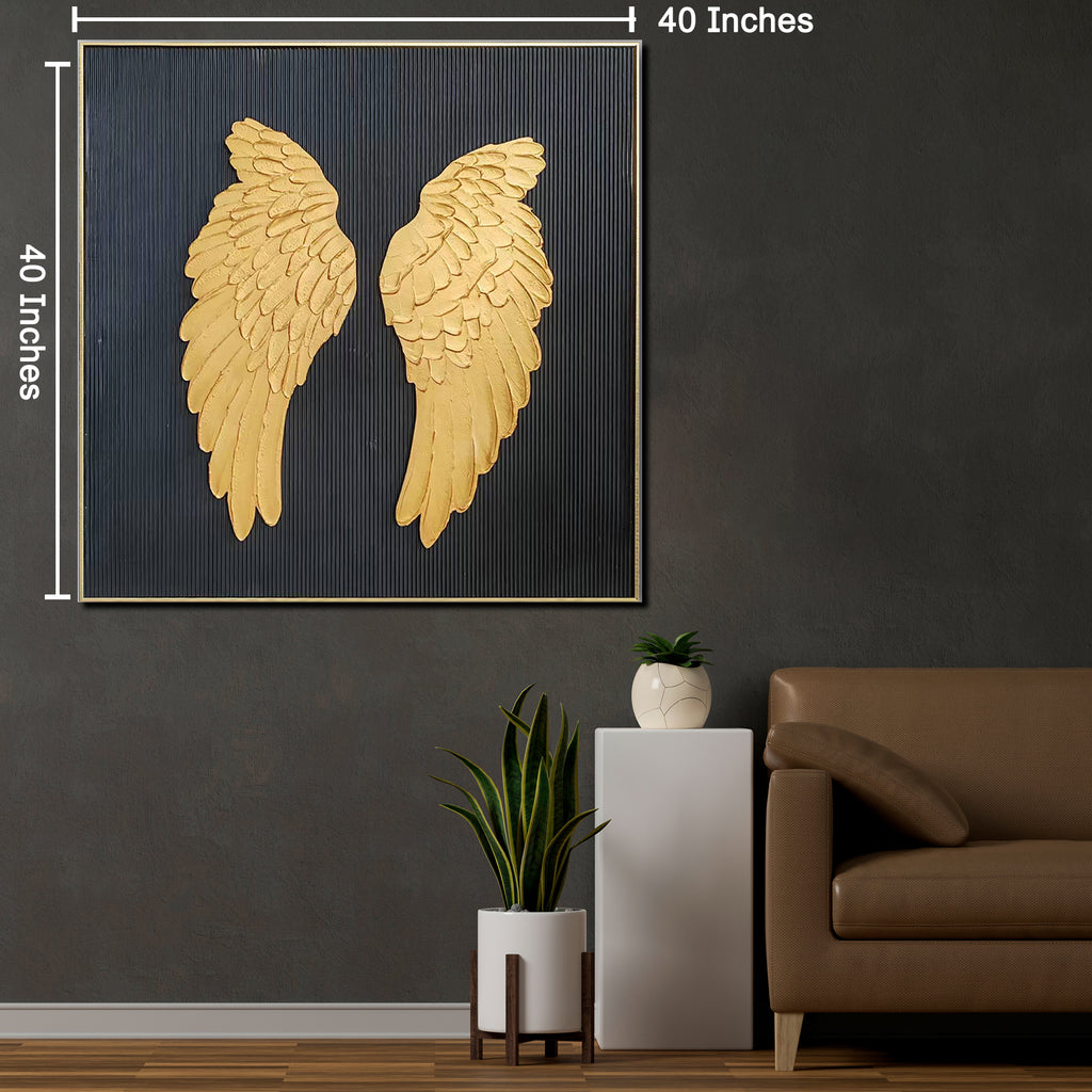 Golden Angelic Wings Modern Wall Art (40 x 40 Inches)