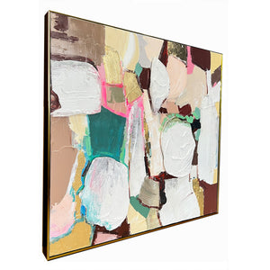 Colourful Abstract  Hand Wall Painting For Home (Comes With an Outer Floater Frame) (56 x 28 Inches)