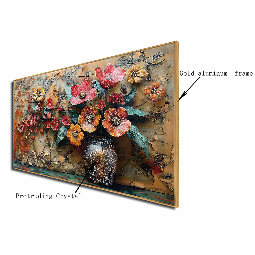 Bouquet in Vase Crystal Glass Art Wall Painting For Home Décor
