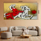 Clashing Horses Hand Wall Painting For Home (Comes With an Outer Floater Frame)