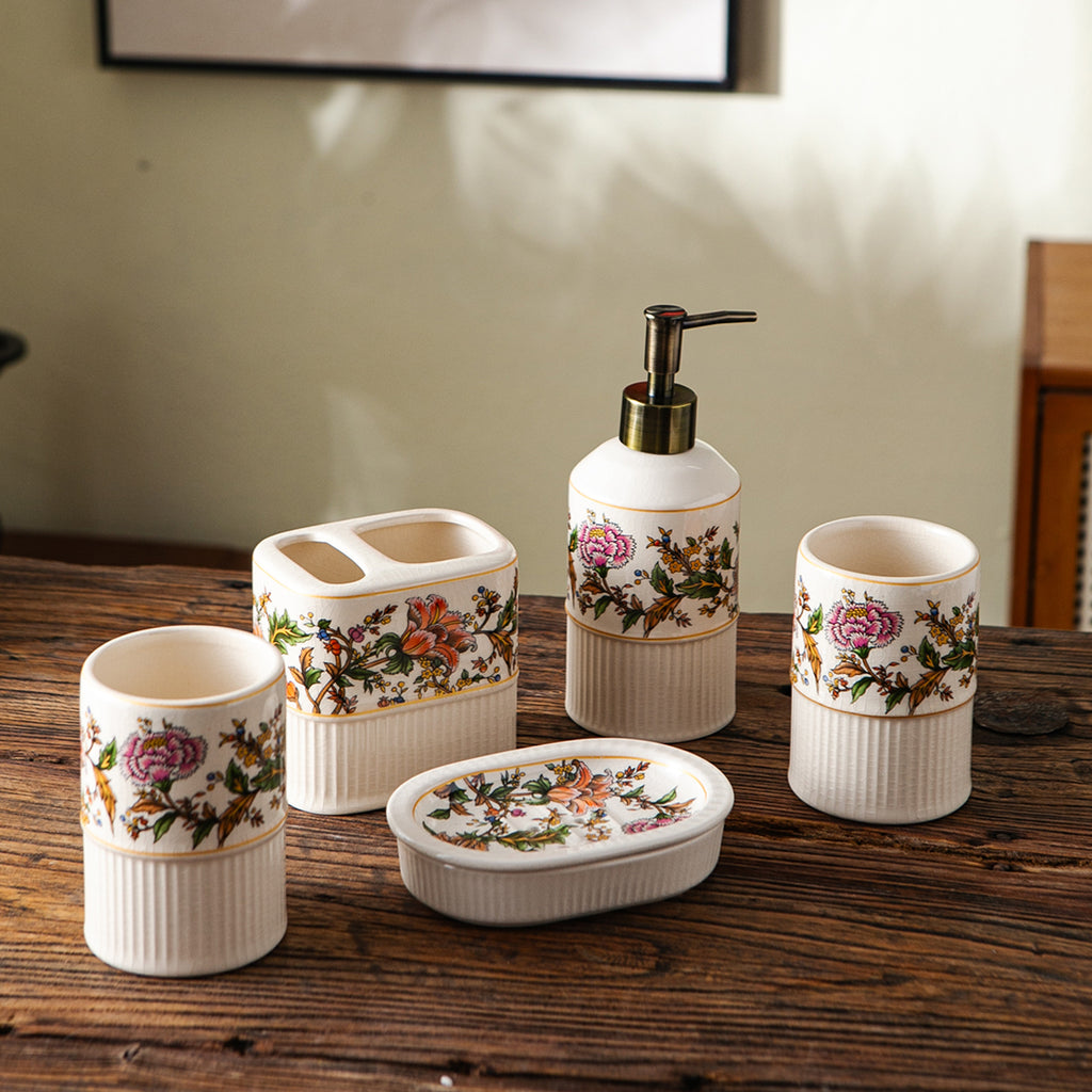Enchanted Flora ceramic bathroom accessory set