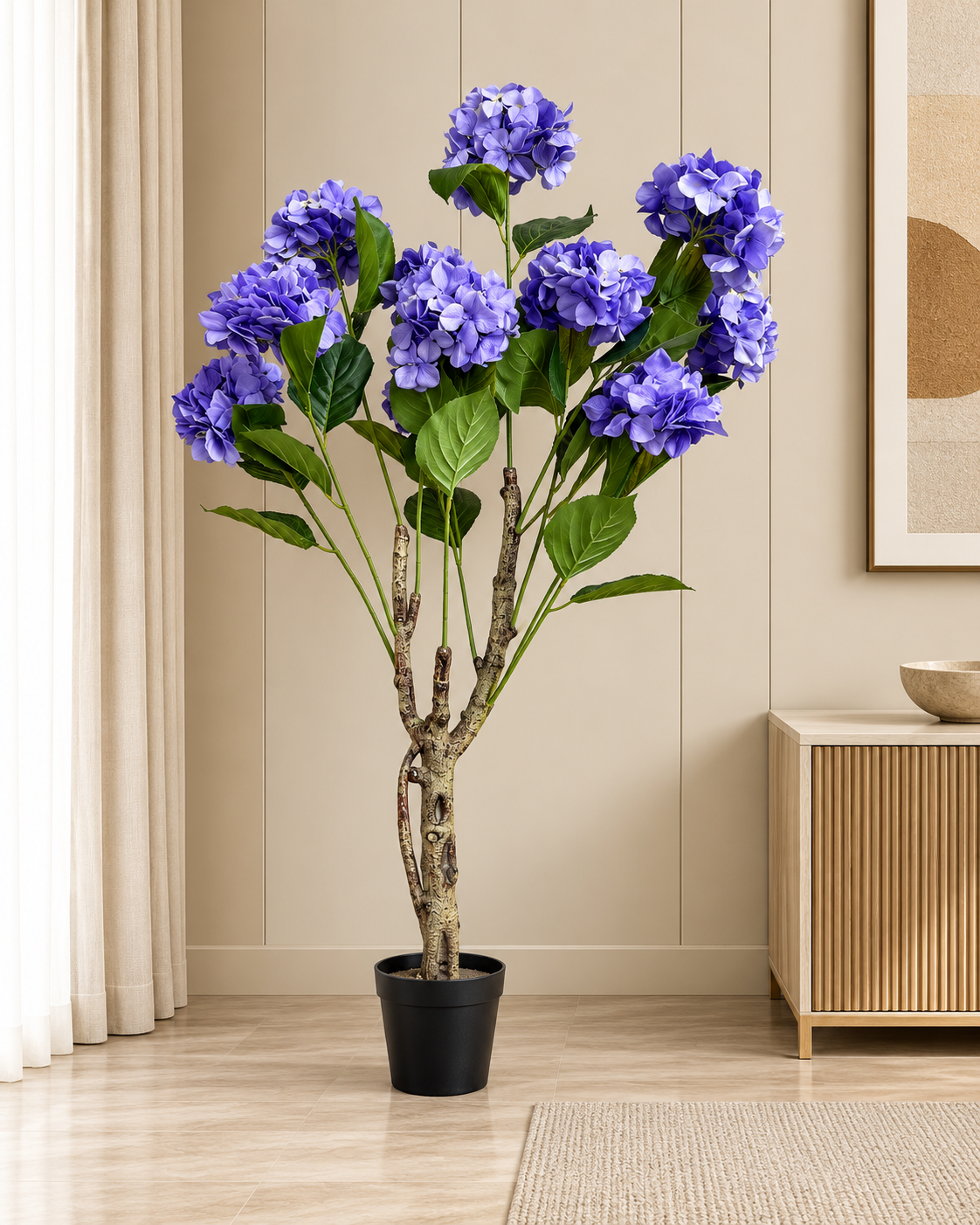 Hydrangea Floral Artificial Indoor Plant For Home - Purple ( Natural feel )  ( 4.4 Feet )
