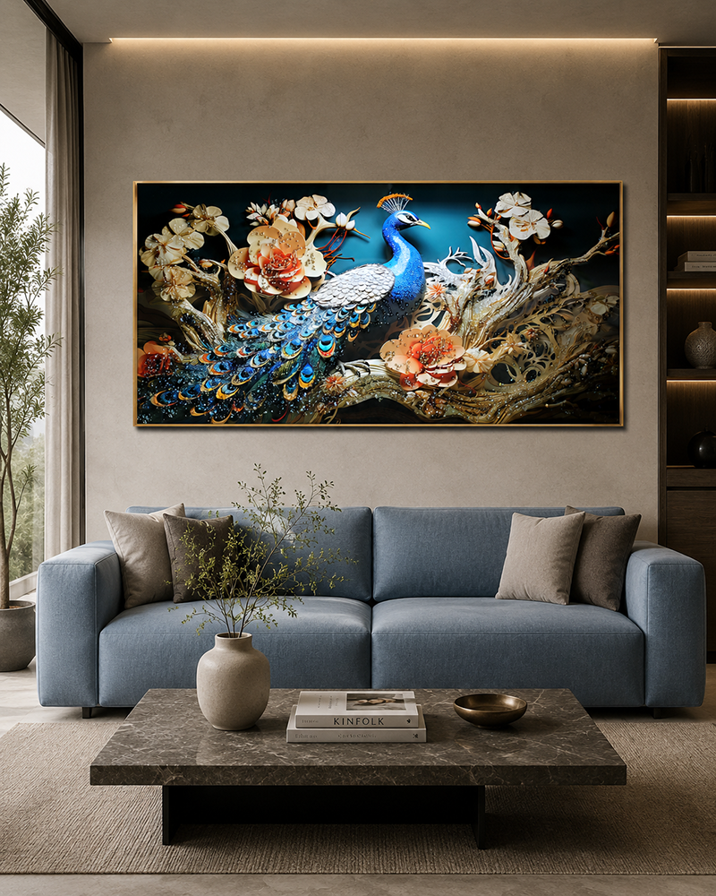 Golden Peacock Serenade Crystal Glass Decorative Wall painting Art & Wall Decoration items