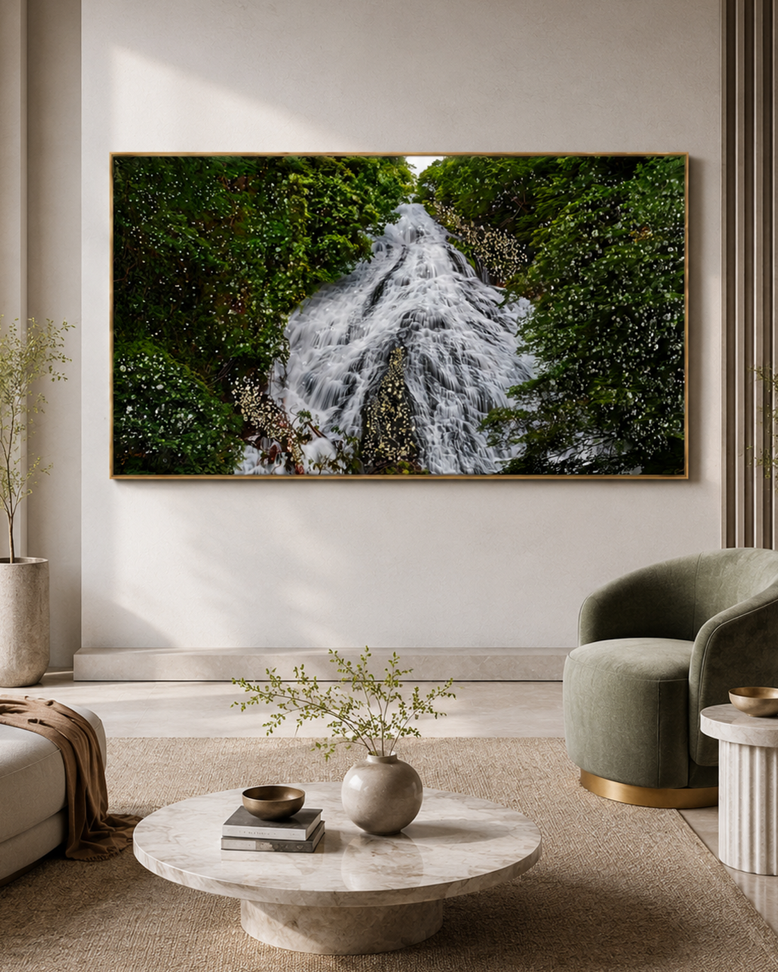 Hidden Forest Waterfall Crystal Glass Art  Nature Wall Painting For Home Décor