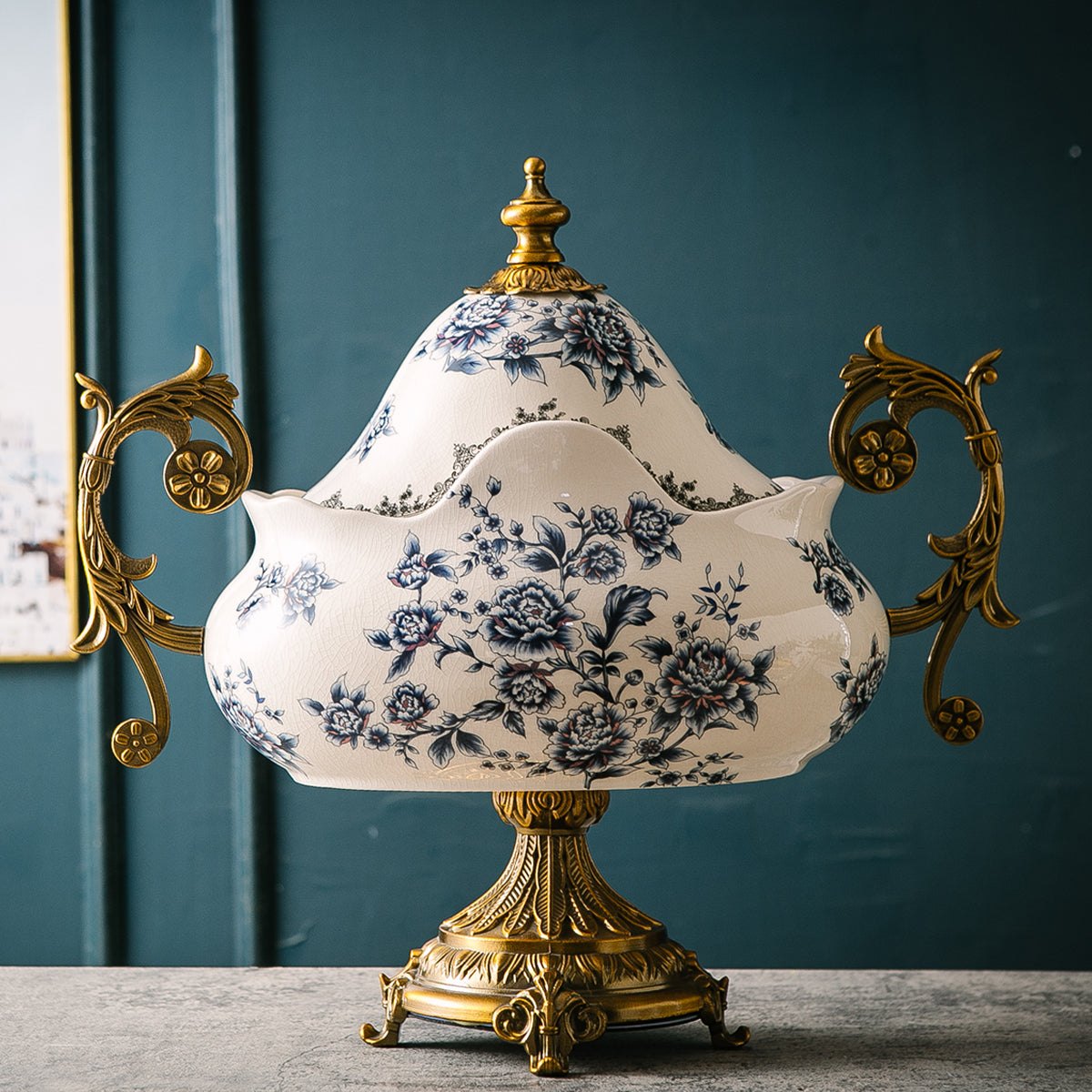 Golden Era Bloom Vase & Showpiece for Home & Item for Home Decoration - Blue (Blue Pottery)