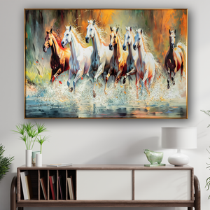 Seven Running Horses Whisper in the Wind Crystal Glass Painting for Wall Art - Medium