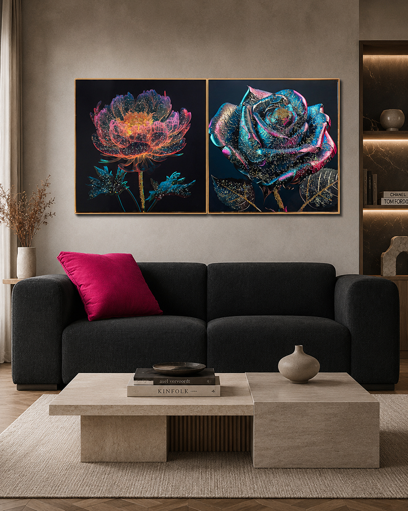 Ethereal Blooms Crystal Glass Wall Decoration items - Set of 2