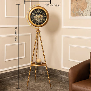 Mystic Motion Tripod Base Luxury Designer Floor Clock With Moving Gear Mechanism Buy Floor Clock Online (Steel Body) - Black (Ribbed)