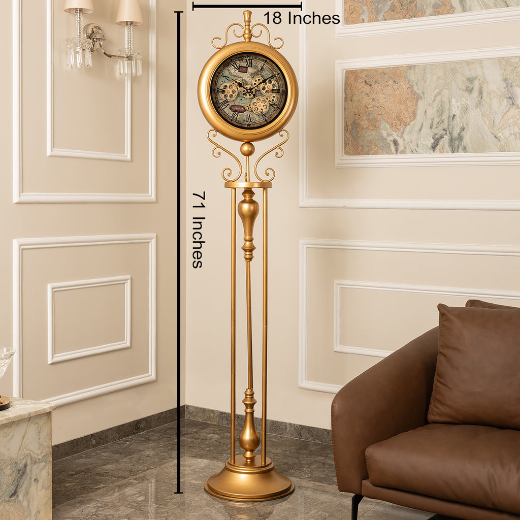 Victorian Timeless Tradition Luxury Designer Silent Movement Standing Clock With Moving Gear Mechanism (Steel Body)