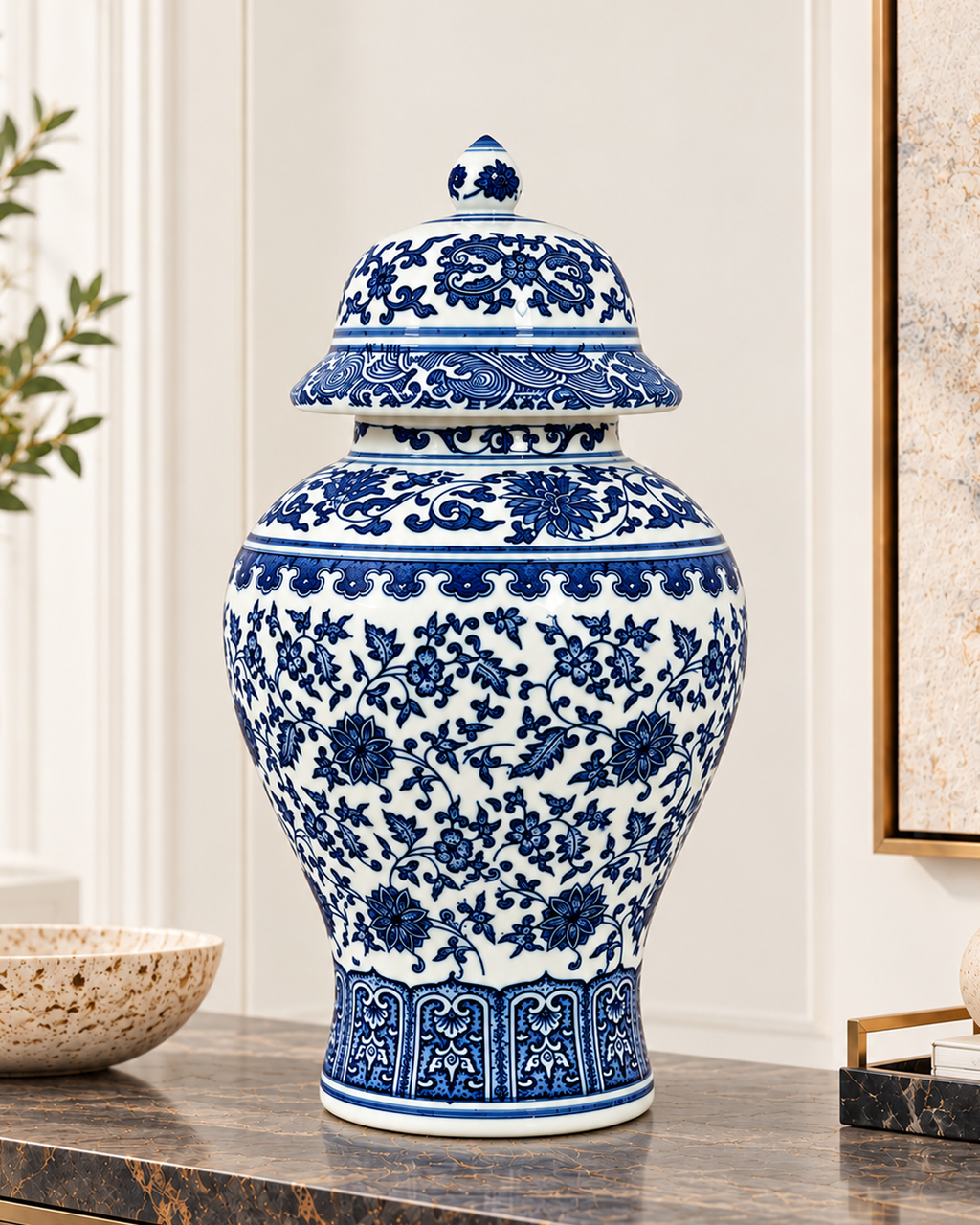 Indigo Temple Decorative jar & Items for Room Decoration (Blue Pottery)
