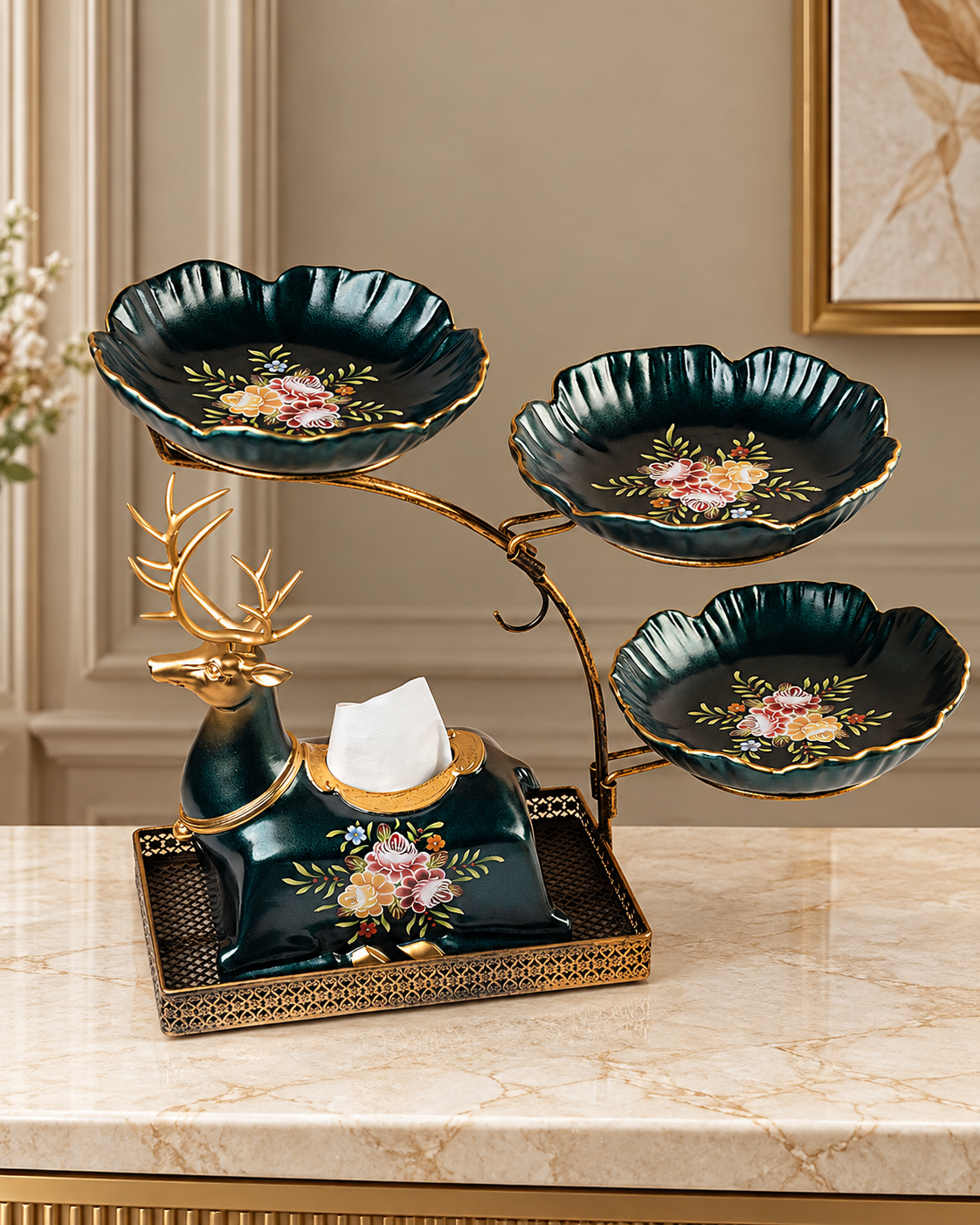 Modern Reindeer Motif Tissue Holder & Serving Set