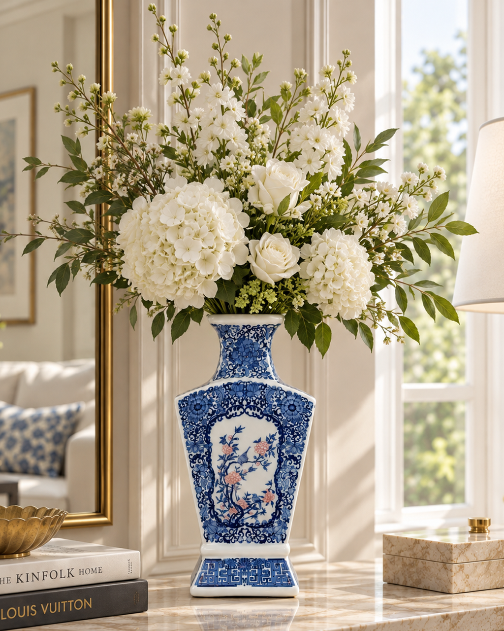 Blossom Courtyard Decorative Vase & Showpiece for Home & Item for Home Decoration (Blue Pottery)