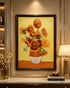 Golden Sunflowers 100% Hand Painted Wall Painting (With Outer Floater Frame frame) ( 35.5 x 23.5 Inches )