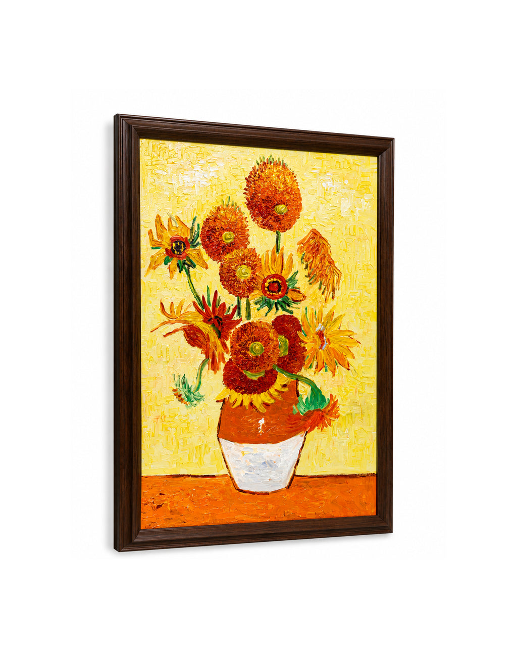 Golden Sunflowers 100% Hand Painted Wall Painting (With Outer Floater Frame frame) ( 35.5 x 23.5 Inches )