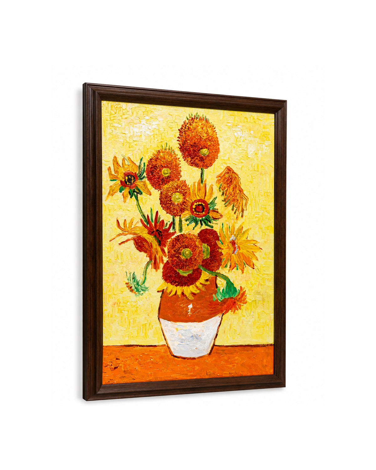 Golden Sunflowers 100% Hand Painted Wall Painting (With Outer Floater Frame frame) ( 35.5 x 23.5 Inches )