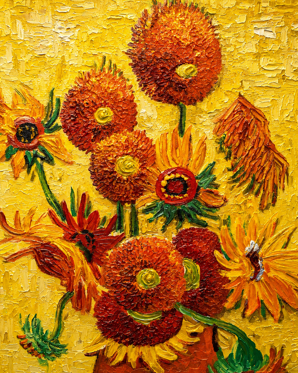 Golden Sunflowers 100% Hand Painted Wall Painting (With Outer Floater Frame frame) ( 35.5 x 23.5 Inches )