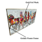 Seven Running Horses 100% Hand Painted Wall Painting(With Outer Floater Frame) (64 x 32 Inches) - Big