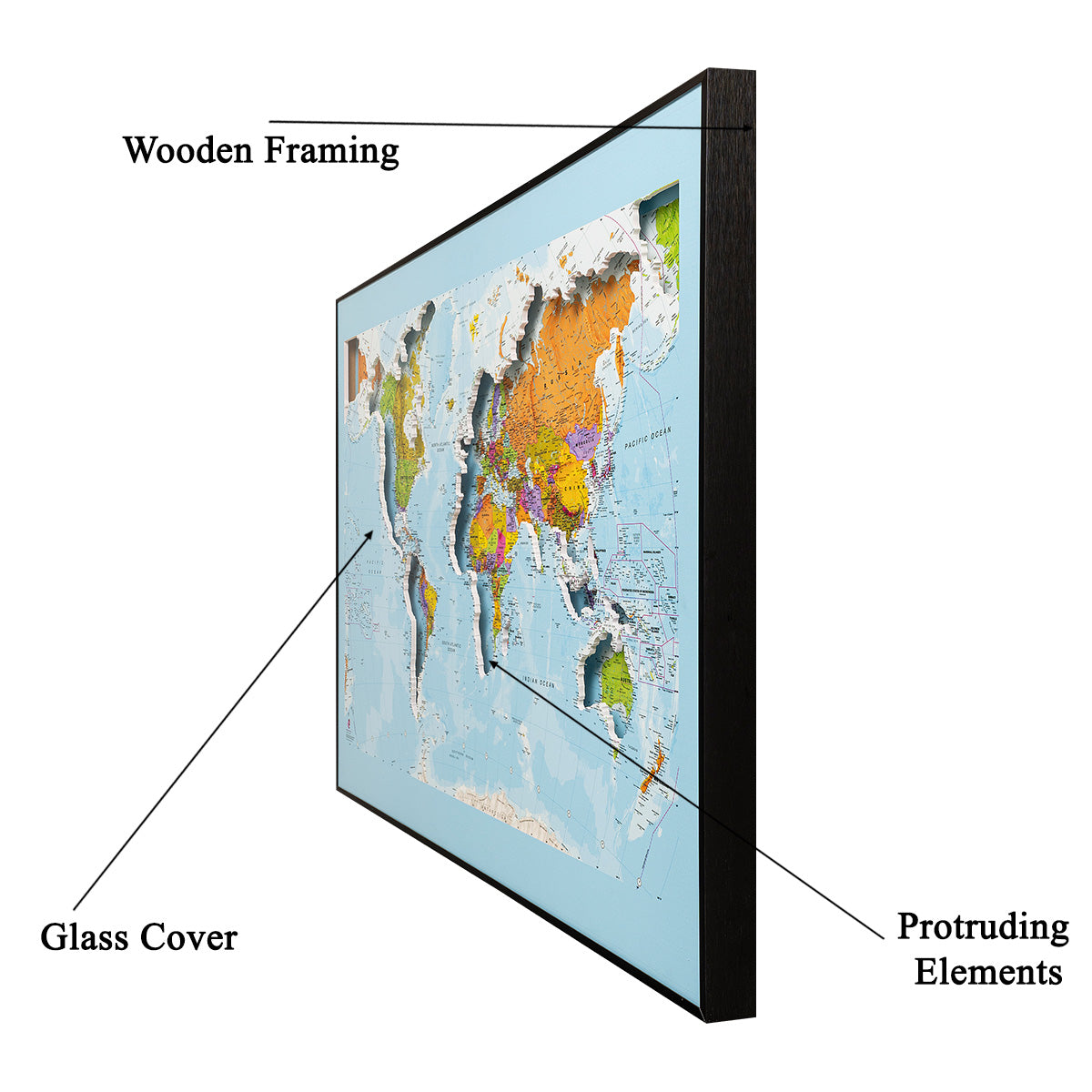 Map Display Box World Map Spectacular Shadow Box Wall Decoration Piece-Light Blue ...