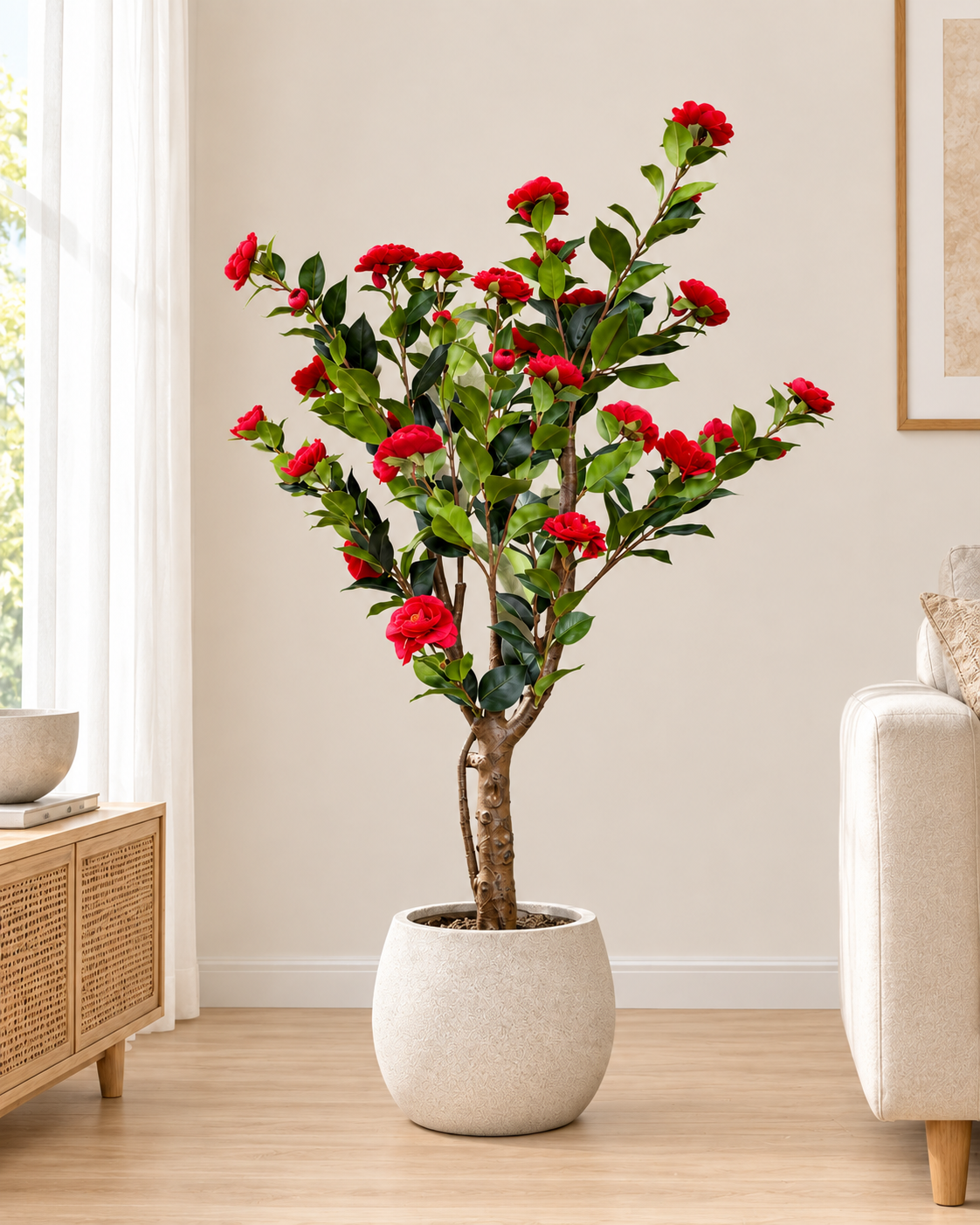 Royal Camellia Artificial Indoor Plant For Home ( 4.3 Feet ) (Natural Feel)