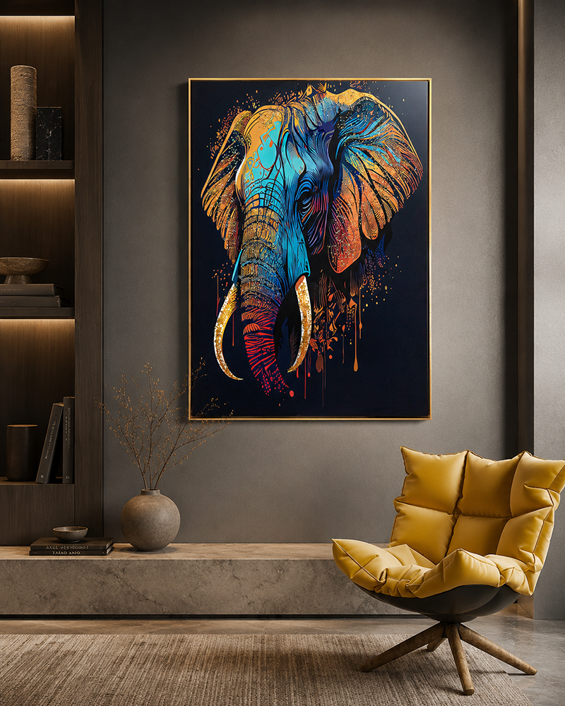 Elephant Oasis Crystal Glass Decorative Colorful Wall Painting for Home Wall