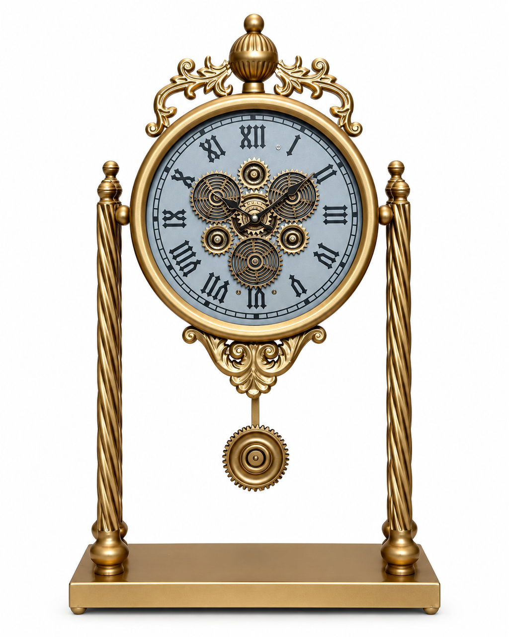 The Noble Hour Luxury Designer Silent Movement Table Clock With Moving Gear Mechanism (Steel Body)