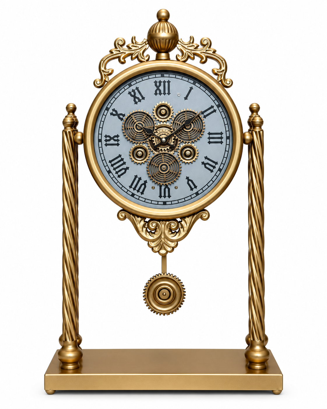 The Noble Hour Luxury Designer Silent Movement Table Clock With Moving Gear Mechanism (Steel Body)
