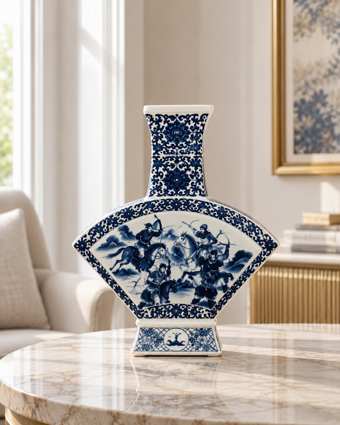 Warrior Chronicle Decorative Vase & Showpiece for Home & Item for Home Decoration (Blue Pottery)
