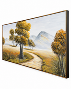 Valley Passage Handmade Nature Painting For Home (With Golden Outer Floater Frame ) (27.5x55 Inches)